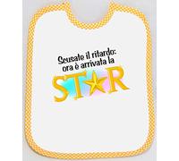 [Passaparola] Bavaglino - Stella - Scusate il ritardo - Arriva la Star giallo - Umoristico - unisex pappa - Made in Italy