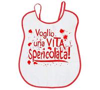 PASSAPAROLA Bavaglione umoristico per Adulti, spiritoso, divertente, simpatico, cotone 100%, MADE IN ITALY, dim.53x49 cm., (BVA15 Bavaglione VITA SPERICOLATA)