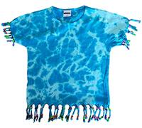 PASSAPAROLA Maglietta INDIANINA con Frange e Perline, Effetto Tie Dye, (Un Colore A Scelta tra Fucsia e Azzurro) 100% Cotone,160 gr/m2,Cuciture Laterali,Colletto Sottile 1 cm. (Azzurro, 4 Anni)
