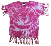 PASSAPAROLA Maglietta INDIANINA con Frange e Perline, Effetto Tie Dye, (Un Colore A Scelta tra Fucsia e Azzurro) 100% Cotone,160 gr/m2,Cuciture Laterali,Colletto Sottile 1 cm. (Fucsia, 4 Anni)