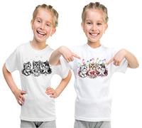 PASSAPAROLA, T-Shirt Solar Bambino Che Cambia Colore al Sole, Maglietta Bimbo Girocollo Manica Corta, 100% Cotone, 150gr/m2 (4-6 Anni) (4-6 Anni, S7 Tre Gatti con Note)