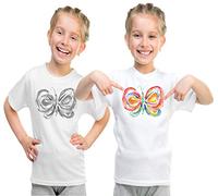 PASSAPAROLA, T-Shirt Solar Bambino Che Cambia Colore al Sole, Maglietta Bimbo Girocollo Manica Corta, 100% Cotone, 150gr/m2 (10-12 Anni, S20 Farfalla con Glitter Oro)