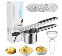 Passapatate in Acciaio Inox con Pelapatate, hicoosee Manuale Schiacciapatate Passapatate con 3 Colini Setacci Spaetzle Intercambiabili per Purè di Patate, Frutta, Verdure, Bébé, Limone