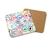Passaporto Timbri Bevande Sottobicchiere Tappetino Truciolato Set X4 - Viaggio