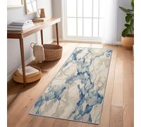 Passatoia Corridoio Marmo dipinto a mano, lusso sobrio e moderno. Tappeto Cucina Antiscivolo Lavabile 60x210 cm Assorbente per Porta, Ingresso Interno e Lavanderia Blu