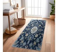 Passatoia Corridoio Riso blu fiore centrale Tappeto Cucina Antiscivolo Lavabile 60x150 cm Assorbente per Porta, Ingresso Interno e Lavanderia Blu navy beige