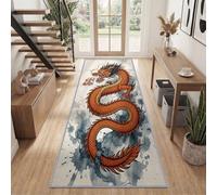 Passatoia da cucina, 60 x 120 cm, antiscivolo, per corridoio | Ukiyo-E Tappeto Cinese Zerbino Drago Divino Oceano Onde Fiamme Lungo Runner Tappeto Antiscivolo per Soggiorno Camera da Letto