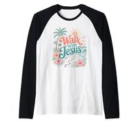 Passeggiata con Gesù Coastal Beach Faith Summer Design Maglia con Maniche Raglan