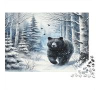 Passeggiata dell'orso invernale Orso nero che cammina in una foresta innevata in cartone riciclato al 100% Puzzle da 1000 pezzi per adulti La sfida impossibile Regalo divertente 52x38cm/1000pcs