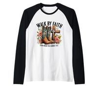 Passeggiata per Fede Bibbia Verso Cristiano Gesù Design Maglia con Maniche Raglan
