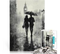 Passeggiata romantica sotto la pioggia a Londra - Stile carbone puzzle 1000 pezzi per adulti Gioco a quiz offerte come regali per tutta la famiglia 38x26cm