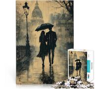 Passeggiata romantica sotto la pioggia - Stile carbone Puzzle 1000 pezzi per adolescenti Difficile Duro Decorazione murale Regali unici per compleanno e Natale 38x26cm
