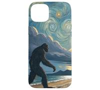 Passeggiata sulla spiaggia tropicale di Bigfoot sotto i cieli crepuscolari stellati Custodia per iPhone 15 Plus