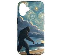 Passeggiata sulla spiaggia tropicale di Bigfoot sotto i cieli crepuscolari stellati Custodia per iPhone 16