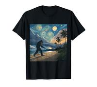Passeggiata sulla spiaggia tropicale di Bigfoot sotto i cieli crepuscolari stellati Maglietta