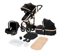 Passeggini Compatti Carrozzine Passeggino 3 in 1 Triciclo Girello Passeggino Alto Paesaggio Passeggini Pieghevoli Carrello per Bambini Carrozzina per Bambini 0-36 Mesi (black gold 588 new)