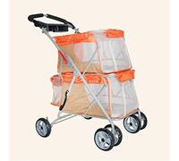 Passeggini per animali domestici per 2 cani Passeggino per animali domestici a 4 ruote Carrello pieghevole a due posti per cani e gatti (rosa) (arancione)