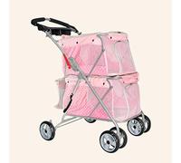 Passeggini per animali domestici per 2 cani Passeggino per animali domestici a 4 ruote Carrello pieghevole a due posti pieghevole per cani, gatti (arancione) (rosa)