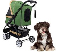 Passeggini per animali domestici pieghevoli da viaggio leggeri a 3 ruote, con cestello portaoggetti, la ruota anteriore può ruotare di 360 °, blu (verde)