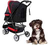 Passeggini per animali domestici pieghevoli da viaggio leggeri a 3 ruote, con cestello portaoggetti, la ruota anteriore può ruotare di 360 °, blu (nero)