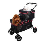 Passeggini per cani a doppio strato per cani di piccola taglia, Passeggini per animali domestici a 2 strati Carrozzine per gatti Carrozzine per cuccioli Carrello da viaggio (Nero)