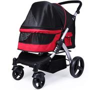 Passeggini per cani di grossa taglia Passeggino da viaggio Passeggino per gatti per due gatti Tessuto Oxford 600d traspirante Lega di alluminio Carico 30 kg (Nero) (Rosso)
