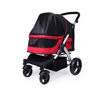 Passeggini per cani di grossa taglia Passeggino da viaggio Passeggino per gatti per due gatti Tessuto Oxford 600d traspirante Lega di alluminio Carico 30 kg (Nero) (Rosso)