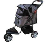 Passeggini per cani di piccola/media taglia Passeggini e trasportini per gatti leggeri Carrozzine per cani a 3 ruote facili da piegare con una sola mano con grande ruota anteriore (Grigio) (Grigio)