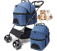 Passeggini per cani di taglia piccola e media e gatti Passeggino pieghevole 3 in 1 per animali domestici Borsa da viaggio staccabile 4 ruote Passeggino per gatti per 1 gatto con cestino portaoggetti