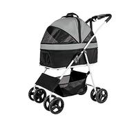 Passeggini per cani Passeggino premium per cani di taglia media Passeggini per gatti pieghevoli a 4 ruote con trasportino staccabile Seggiolino auto traspirante Rete di grande capacità (Grigio chiar