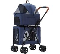 Passeggini pieghevoli per cani gatti per 2 cani/gatti Passeggino doppio staccabile per animali domestici Traspirante Trasportino da viaggio Carrello per gatti a doppio strato Passeggino (Verde) (Blu