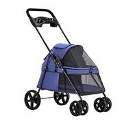 Passeggini Premium per cani di piccola taglia Passeggino per cani/gatti Passeggino per cani a 4 ruote con portabicchieri Leggero e portatile Facile da piegare (Grigio) (Blu)