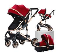 Passeggino 3 in 1, Carrozzine 3 en 1, Triciclo Girello Passeggino alto Paesaggio Passeggini pieghevoli Carrello per bambini Carrozzina per bambini 0-36 mesi (739 Red DE)