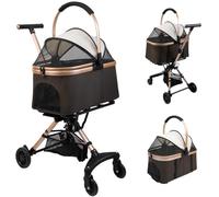 Passeggino 3 in 1 per cani e gatti, pieghevole con borsa per il trasporto rimovibile, per città e viaggi, ruote a 360° + doppio freno, portata 15 kg (caffè)