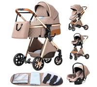 Passeggino 3 in 1 Pieghevole Carrozzina Per Neonati Seggiolini Auto, Zanzariere, Copripioggia, Sacchetti di Urina (LV9 kaki)
