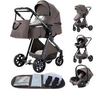 Passeggino 3 in 1 Pieghevole Carrozzina Per Neonati Seggiolini Auto, Zanzariere, Copripioggia, Sacchetti di Urina (LV9 Cioccolatini)