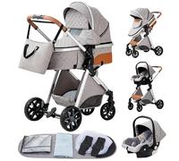 Passeggino 3 in 1 Pieghevole Carrozzina Per Neonati Seggiolini Auto, Zanzariere, Copripioggia, Sacchetti di Urina (LV9 grigio argento)