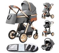 Passeggino 3 in 1 Pieghevole Carrozzina Per Neonati Seggiolini Auto, Zanzariere, Copripioggia, Sacchetti di Urina (HV9 grigio)