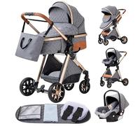 Passeggino 3 in 1 Pieghevole Carrozzina Per Neonati Seggiolini Auto, Zanzariere, Copripioggia, Sacchetti di Urina (LV9 grigio)