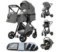 Passeggino 3 in 1 Pieghevole Carrozzina Per Neonati Seggiolini Auto, Zanzariere, Copripioggia, Sacchetti di Urina (LV9 grigio scuro)