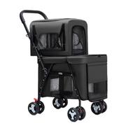 Passeggino a 2 livelli per cani e gatti, carrello pieghevole a 4 ruote con borsa da cabina rimovibile, trasportino per cani e gatti leggero e portatile, per viaggi all'aperto