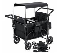 Passeggino a 4 Posti Per Bambini Pieghevole Tutto Terreno, Cappottina Regolabile, Maniglia Push & Pull, Vassoio Merenda, Imbracatura 5 Punti Di Sicurezza, Ruote Girevoli e Fisse, Spazio Ampio