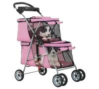 Passeggino a 4 ruote per cani e gatti di piccola e media taglia, doppio carrello per cani con portabicchieri, cassa da viaggio pieghevole per 2 cuccioli o gattini, ideale per avventure all'aperto