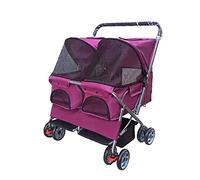 Passeggino a doppio posto per cani di taglia media e piccola, passeggini a due posti per cani, gatti e altro ancora, leggero trasportino pieghevole per cani da viaggio (rosso rosa)