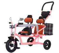 Passeggino a spinta con asta di spinta,triciclo tandem a due posti con luce anteriore,triciclo con ruote in titanio,entrambi i sedili con spondina di protezione,freni a pedale sulle ruote posteriori