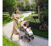 Passeggino Canne,Passeggino leggero e compatto, seduto, sdraiato, spingendo e tirando, con cuscino in cotone, zanzariera,Evolution, aggiornato 2025,Kaki