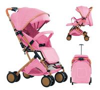 Passeggino Canne,Passeggino leggero e compatto, seduto/sdraiato/spinto, gambe dipinte in oro, zanzariera con cuscino in cotone, ruote in schiuma EVA, adatto per bambini da 0 a 6 anni, rosa