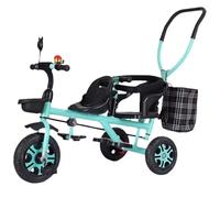 Passeggino con barra di spinta per i genitori, carrello per età 2-5, triciclo a due posti per gemelli, tricicli, sedile posteriore con bracciolo e spondina di sicurezza, sedile anteriore con cintura