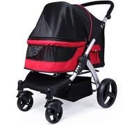 Passeggino da viaggio per animali domestici Passeggino per gatti per due gatti Passeggini per cani per cani di taglia grande Tessuto Oxford 600d traspirante Lega di alluminio Carico 30 kg (Rosso) (R