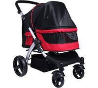 Passeggino da viaggio per cani di taglia grande Passeggino per animali domestici per cani e gatti Passeggino in tessuto Oxford traspirante Lega di alluminio Carico 30 kg (Grigio scuro) (Rosso)